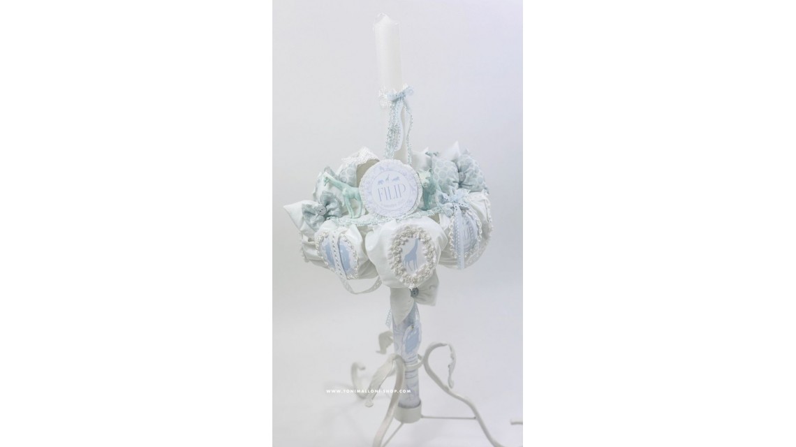 Lumânare botez băieți Blue Animals Safari Dream alb cu accente bleu și animale exotice 3